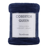Cobertor Toque Veludo 220x240 Queen Azul