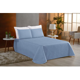 Cobre Leito Casal Queen Avulso Colcha Com Brinde 2 Fronhas Cor Azul claro