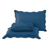 Cobre Leito Colcha Casal 3 Peças Com Aba Americana Casa Dona Cor Azul Bolinha