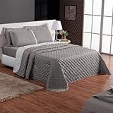 Cobre Leito Colcha Para Cama De Casal King 170 Fios Kit 3 Peças 1 Colcha Dupla Face E 2 Porta Travesseiros Cores Lisas Cinza E Branco Cobre Leito King 300x290cm 