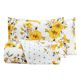 Cobre Leito Colcha Pérola Dupla Face Algodão 200 Fios Casal Padrão Amarelo Floral