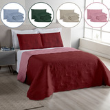 Cobre Leito Colcha Queen Dupla Face Matelado Tropical 03 Pçs Cor Marsalla Vermelho Vinho Bordô