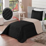 Cobre Leito Colcha Solteiro 02 Pçs Matelado Dupla Face Cor Preto bege
