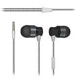 Coby Fones De Ouvido Com Fio De Metal Com Microfone Fones De Ouvido Com Cancelamento De Ruído Com Auxiliar Fones De Ouvido Trançados Sem Emaranhamento Com Microfone Gel De Ouvido P M G Preto 