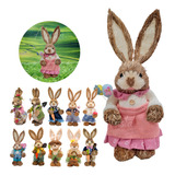Coelho De Páscoa Em Palha Enfeite Luxuoso Decoração 35cm Cor Borboleta Menina