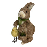 Coelho De Páscoa Macho De Palha Enfeite Decoração 29cm