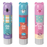 Cola Bastão Escolar Cis Fun Bichinhos Fofos 13g Kit C 3 Unid