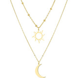 Colar Aço Inoxidável Duplo Lua Sol Mulher Moderna Oferta N f