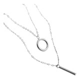 Colar Aço Inoxidável Duplo Lua Sol Prateado Delicado Oferta