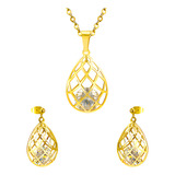 Colar Brinco Folheado Ouro 18k Cristal Swarovski C1006