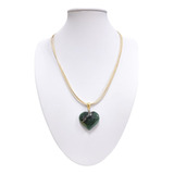 Colar Capim Dourado Pingente Quartzo Verde Coração Pedra Nat