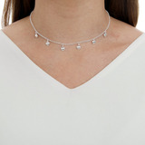 Colar Chocker Corações Folheado A Prata 