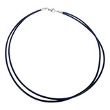 Colar Chocker Feminino Couro Legítimo Preto 2 Cordão Redondo