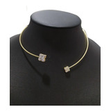 Colar Chocker Pedra Zirconia Quadrado Folheado 18k Rígido