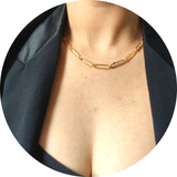 Colar Choker Elo Português Tendência Moda Folheado A Ouro