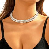 Colar Choker Gargantilha Riviera Strass Brilho Branca Luxo