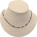 Colar Choker Turmalina Melancia Faceada Natural Fio Aço
