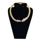 Colar Cobra Gargantilha Dourada Strass Luxo Saco Veludo Cor Dourado