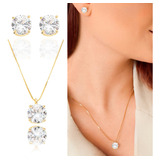 Colar Com Pingente E Brinco Feminino Ponto De Luz Ouro 18k