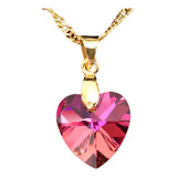 Colar Coração Folheado Ouro Cristal Swarovski Várias Cores