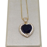 Colar Coração Grande Pedra Azul Royal Safira Esposa C173