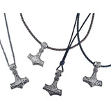Colar Cordao Corrente Couro Masculino Amuleto Vikings