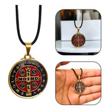 Colar Cordão Pingente Medalha São Bento Colorida Dourado