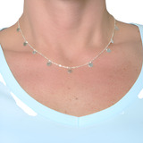 Colar Corrente Cordão Feminino Medalhinhas Banhado A Prata