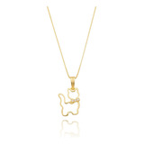Colar Corrente Gato Pet Zircônias Presente Banhado Ouro 18k