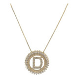 Colar Corrente Letra Mandala De Zirconias Folheado Ouro 18k