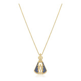 Colar Corrente Nossa Senhora Aparecida Azul Banhado Ouro 18k