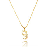 Colar Corrente Pingente Gatinho Vazado Folheado A Ouro 18k