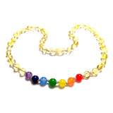 Colar De Âmbar Adulto Barroco Limão Polido 7 Chakras 45 Cm