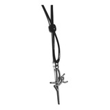 Colar De Couro Masculino Cordão Regulável Pingente Fé