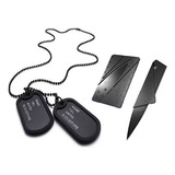 Colar Dog Tag Militar Exercito Cartão Canivete Cor Preto