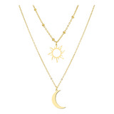 Colar Dourado Duplo Lua Sol Aço Inoxidável Envio Imediato