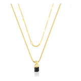 Colar Duplo Pedra Turmalina Negra Natural Folheado A Ouro