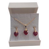 Colar E Brinco Cristal Swarovski Folheado A Ouro 18 K