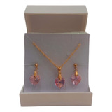 Colar E Brinco Cristal Swarovski Folheado A Ouro 18 K