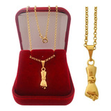 Colar E Pingente Banhado A Ouro 18 K Amuleto Figa Da Sorte