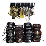 Colar E Pulseira De Couro Masculino fem 30 Peças Atacado