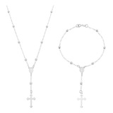 Colar E Pulseira Terço Rosário Prata 925