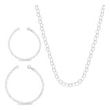 Colar Elo Coração 45cm Pulseira Tornozeleira Prata 925