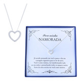 Colar Feminino Colar Coração Cravejado Prata 925 Legítima Original Legítima Glitz Joias Presente Mãe