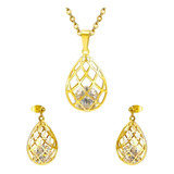 Colar Feminino Coração Folheado Ouro Cristal Swarovski C1041