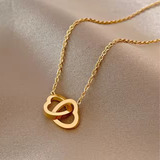 Colar Feminino De Aço Inox Com Pingente De Corações Entrelaçados Dourado Bastet Shop