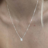 Colar Feminino Letra Inicial Cravejada Prata 925 Letrinha