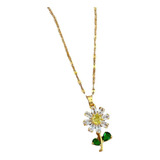Colar Feminino Semijoia Girassol Zircônias Folheado Ouro 18k
