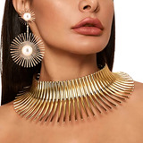 Colar Gargantilha Africano Brincos Dourado Luxo Africana
