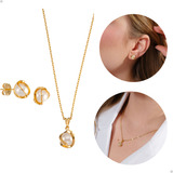 Colar Gargantilha De Perola Feminino E Pingente Corrente De 45 Cm Dourado Banhado Á Ouro 18k E Com Banhado Antialérgico Semi Joia Da Marca Andreia Branco Acessórios